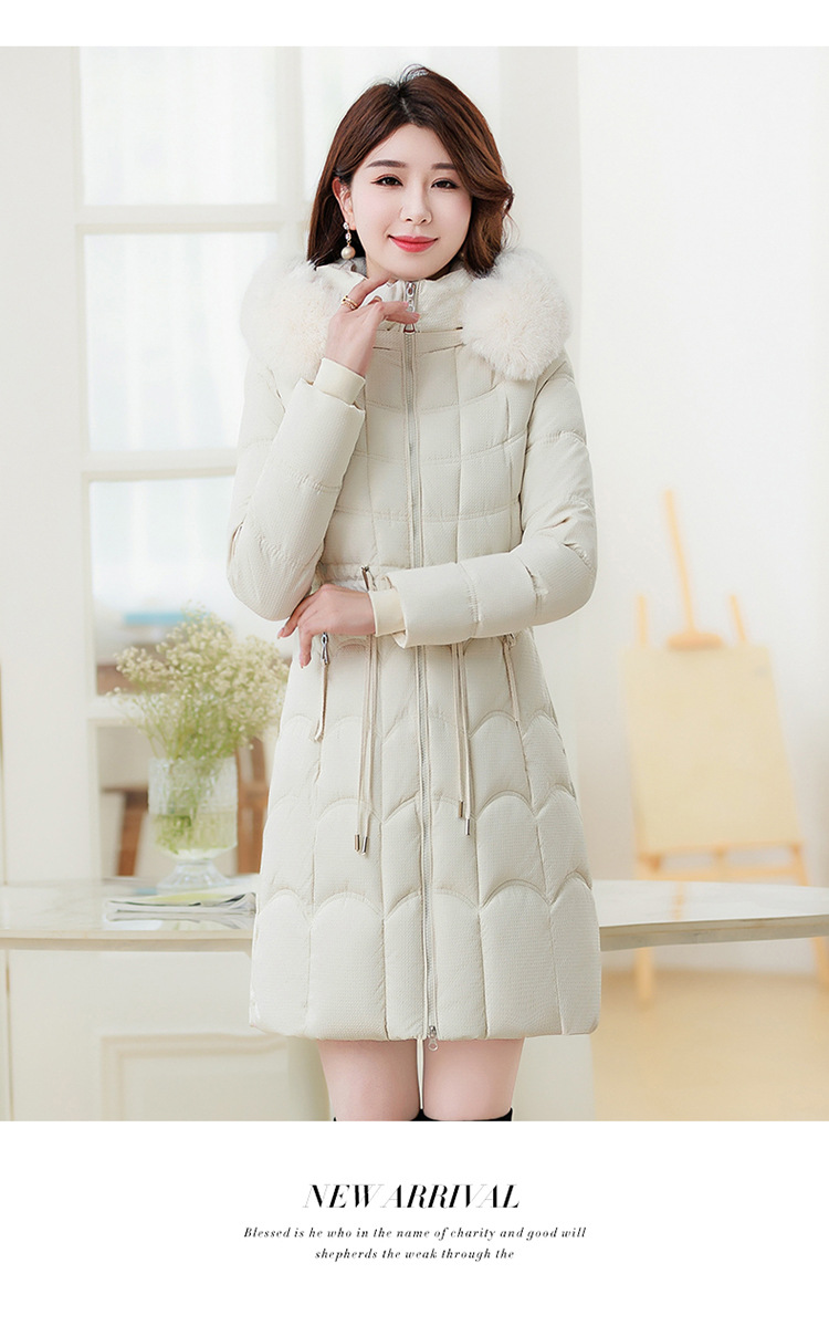 Women's Mid-length Down Jacket With Fur Collar Slim Fit Winter Coat_voghion.com