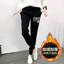 纯棉加绒加厚保暖棉裤休闲运动长裤宽松大码哈伦裤弹力小脚裤子女