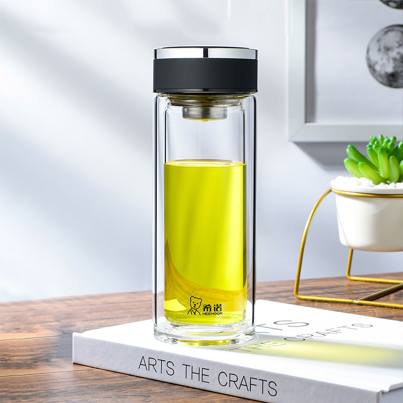 希諾玻璃杯高硼硅雙層隔熱水杯便攜商務送禮辦公禮品杯XN-7017/18