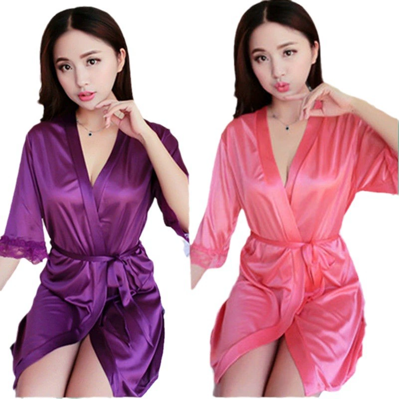 Летний шелковый seksi pijama, разноцветный халат с коротким рукавом