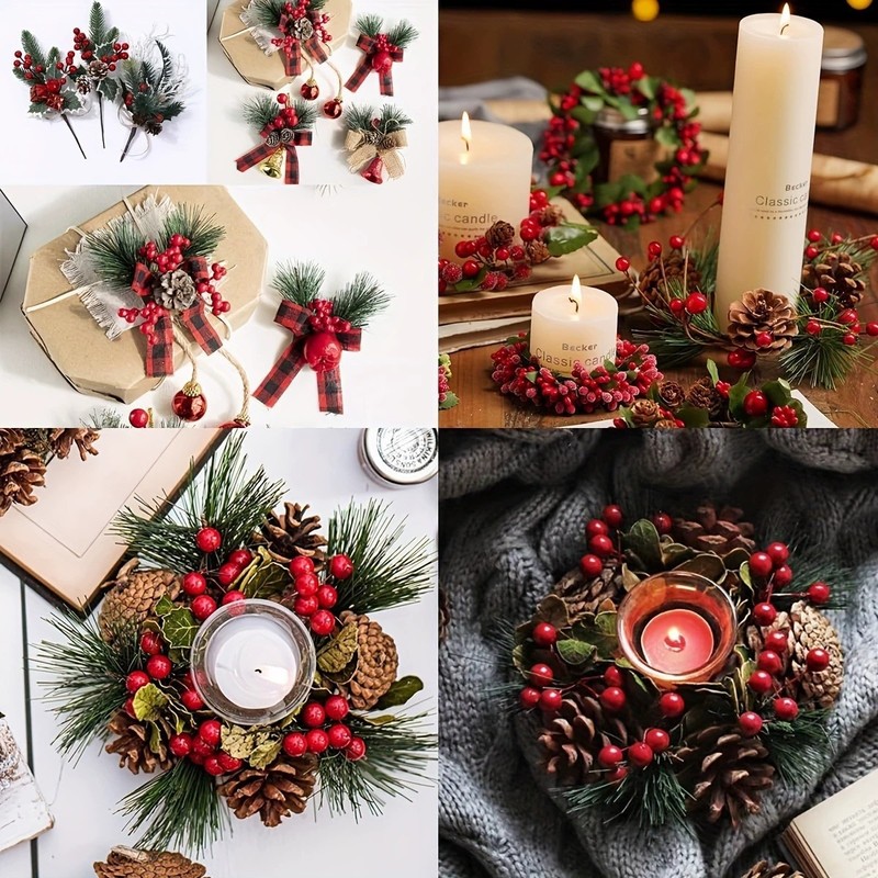 国境を越えて人気の松針松果小花束クリスマスクリスマスツリー装飾ギフトボックスDIY部品写真撮影道具|undefined