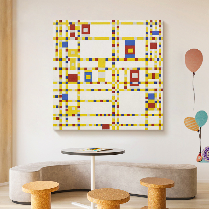 Polish Minimalist Abstract Plaid Pure Hand-painted Oil Painting Living Room Hanging Painting Porch Decorative Painting Mondrian World Famous Painting