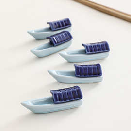 【ZAKKA日式陶瓷招财小舟筷子架筷子托摆件