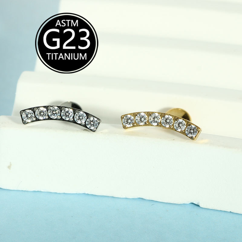 G23 Titanium Lip Labret Stud with Zircon Gem 6-10mm Bar Cochlear Ear Bone Nail Single Sale detail image 5