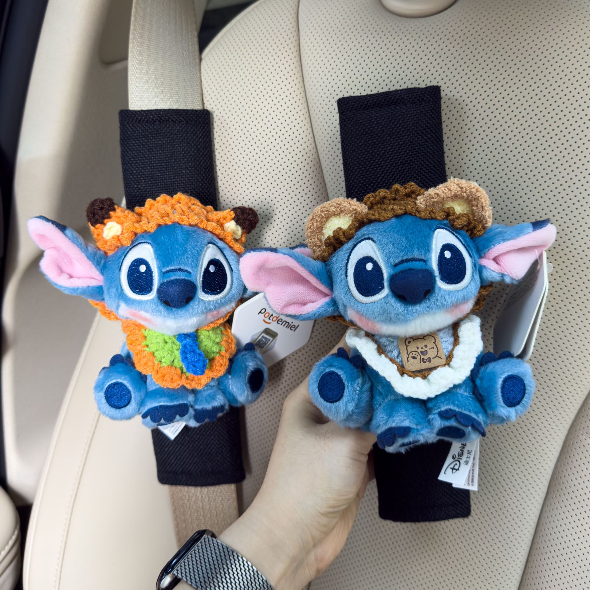 Authentic Lilo and Stitch Doll Car Seat Belt Shoulder Cover Decorative Car Accessories Anti-Stranglehold Car Accessories