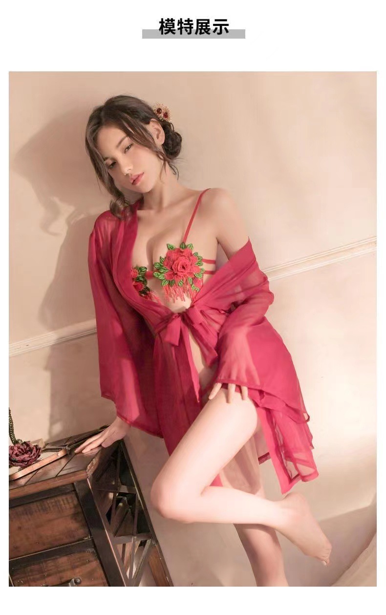 Rose Fairy Lace Cosplay Lingerie Set with Robe, Corset Top, Panties and Belt — detail image 4