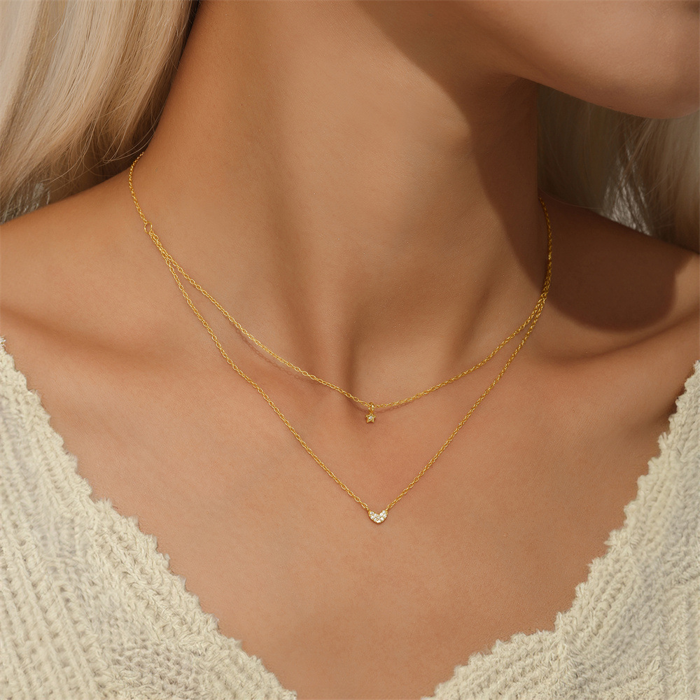 Necklace Classification 925 sterling silver Chain Material 925 Sterling Silver Zircon Cable Chain Inlay Star Heart Shape Necklace