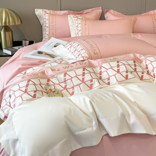 A class 160 cotton long fiber pure cotton four-piece set plain embroidered quilt cover bed sheet bed sheet bedding all cotton 