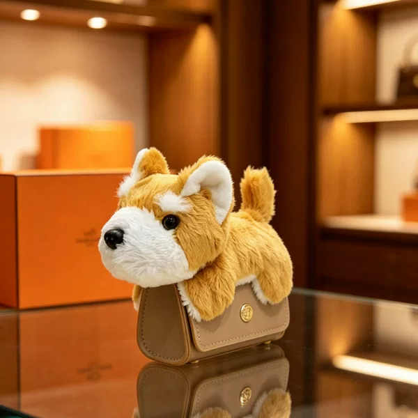 Trendy plush animal coin purse, a luxurious and stylish accessory, featuring a cute dog design, perfect as a headphone case or a small bag charm