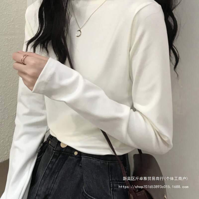 New Autumn and Winter Solid Color German Velvet Long-Sleeved Shirt for Women, Thickened Inner Layer, Half-High Collar, Slimming, Fashionable Base Shirt