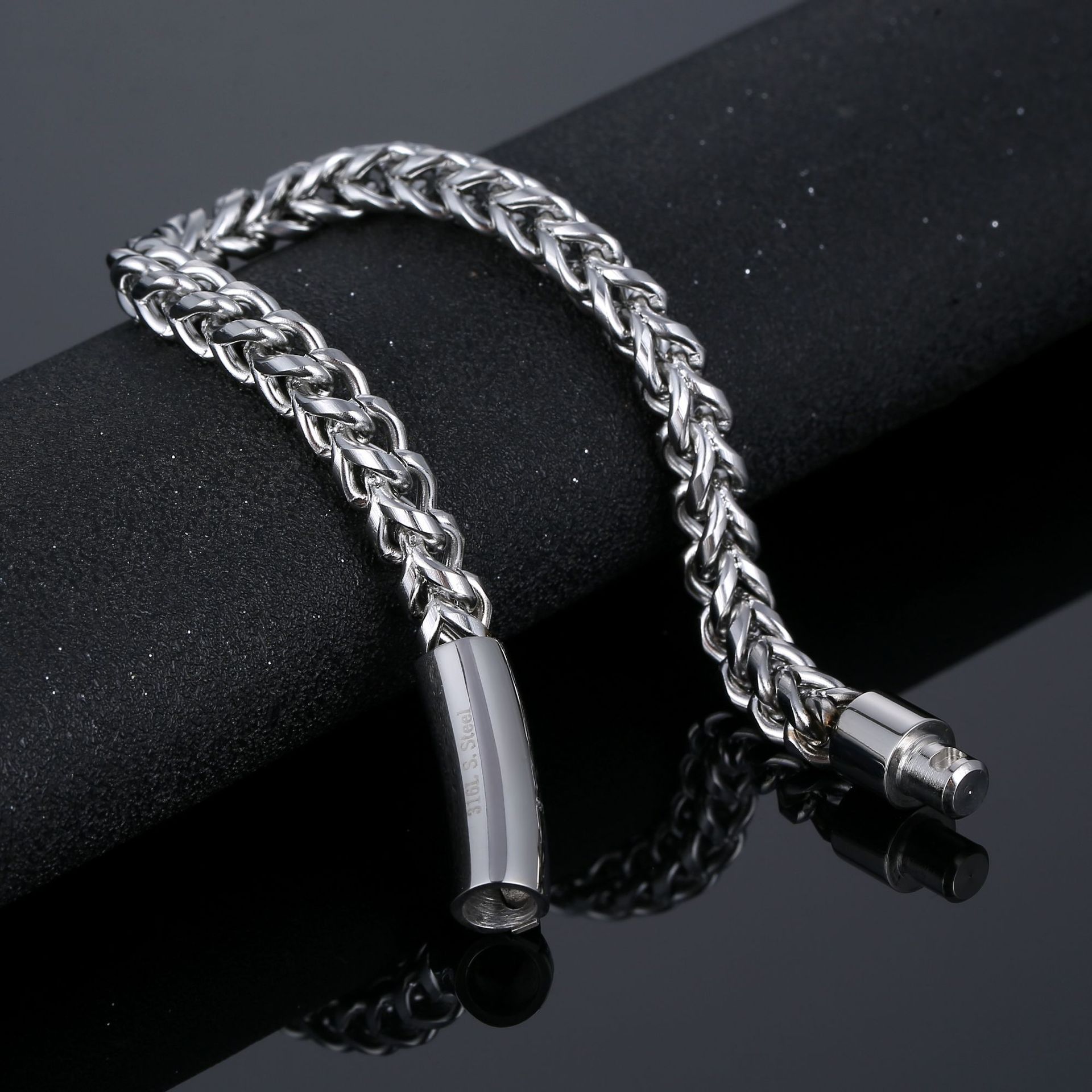 Franco Chain Wheat Chain Spiga Chain Chain Type Retro Solid Color 304 Stainless Steel Men's Bracelets Men's Chain Bracelets