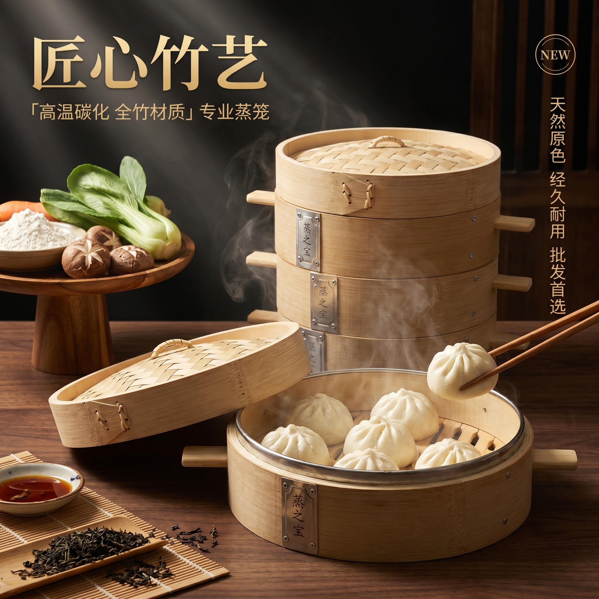 Bamboo steamer, steaming rack for small steamed buns, steamer tray for breakfast shops, household steamer, carbonized old bamboo steamer, steamer manufacturer
