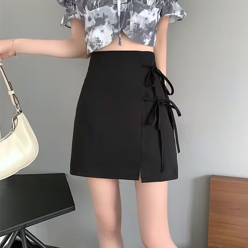 Academic-style fashionable half-body skirt with high waist and draping tie for women, summer short pleated skirt, ultra-beautiful new design, versatile.