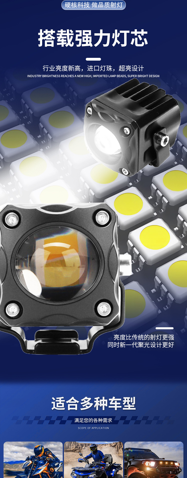 Electric Vehicle Spotlights, Motorcycle Modification Lights, Cross-Border Exclusive for White and Yellow Two-Color 15W Compact Waterproof Spotlights