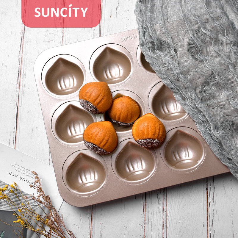 12-piece Chestnut Cake Mold Chocolate Madeleine Gold Brick Muffin Cupcake Baking Pan Non-stick Oven Pan