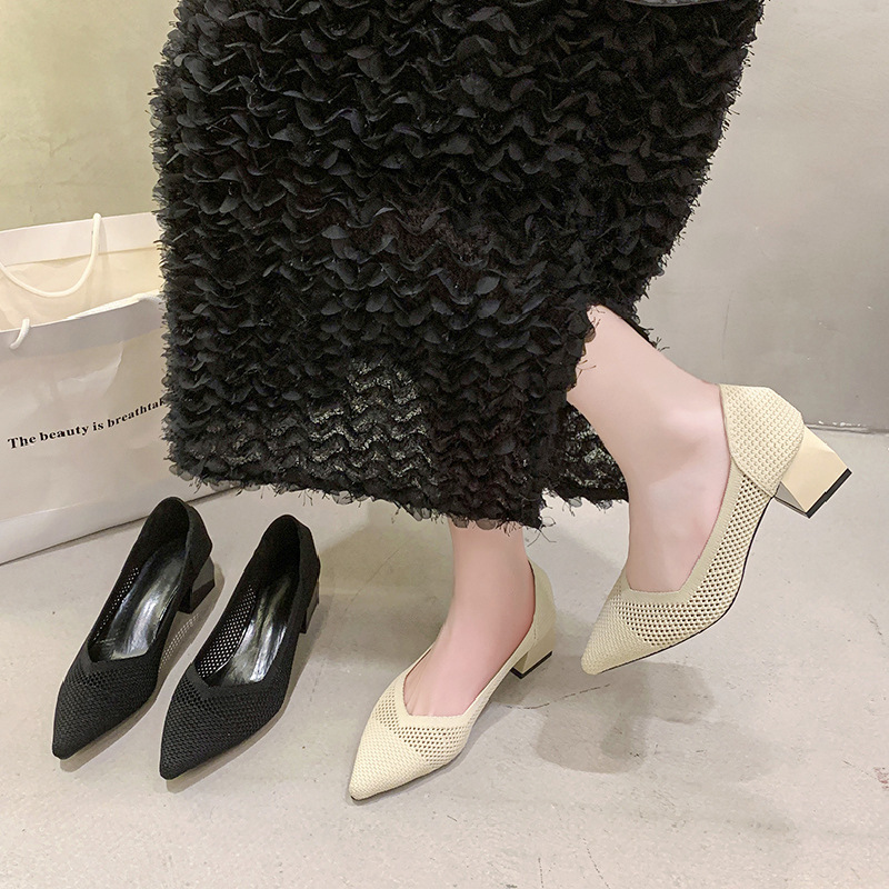Knitted Breathable Pointed Elegant Single-layer Shoes Women's Cross-border plus size 2025 Summer New Princess Shoes Thick Heel Women's High Heels Knitted Breathable Pointed Elegant Single-layer Shoes Women's Cross-border plus size 2025 Summer New Princess Shoes Thick Heel Women's High Heels