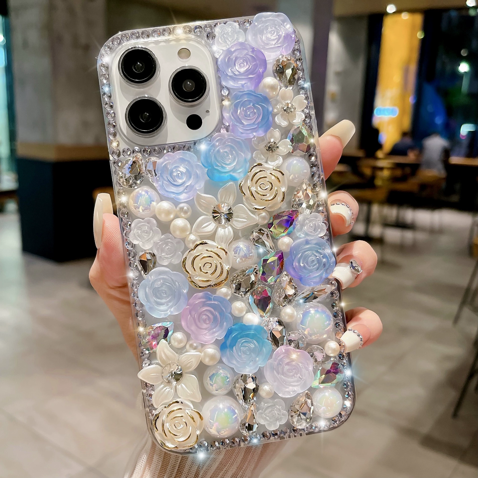 Яблоко, совместимый чехол для телефона, iPhone 13, защитный чехол с жемчугом, инкрустирован бриллиантами, украшенный цветами, iphone, 17promax