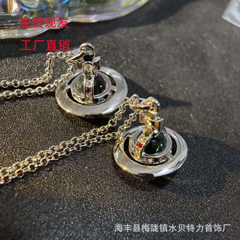 high quality Western Queen Mother Planet Gradient Necklace Full Diamond Saturn Light Luxury Niche Necklace Explosive Factory Outlet