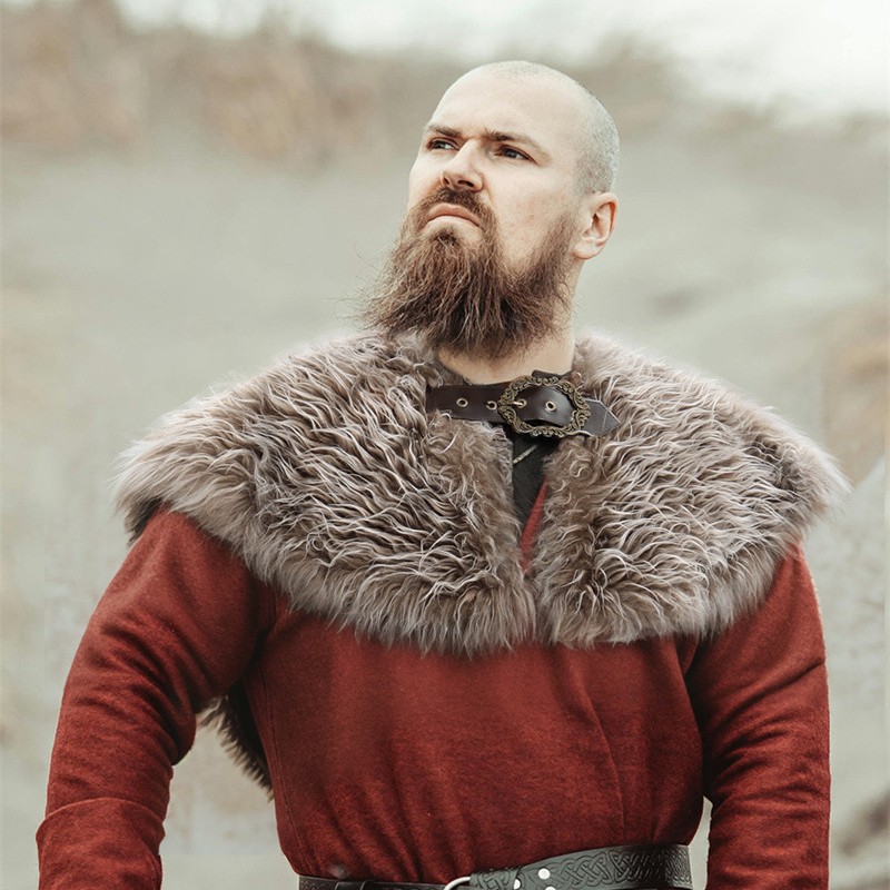 跨境COSPLAY维京毛皮披肩中世纪人造毛皮草斗篷文艺角色扮演服装