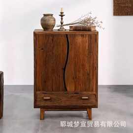 诧寂风老榆木餐边柜茶室茶水柜带抽屉家居收纳装饰柜玄关储物柜