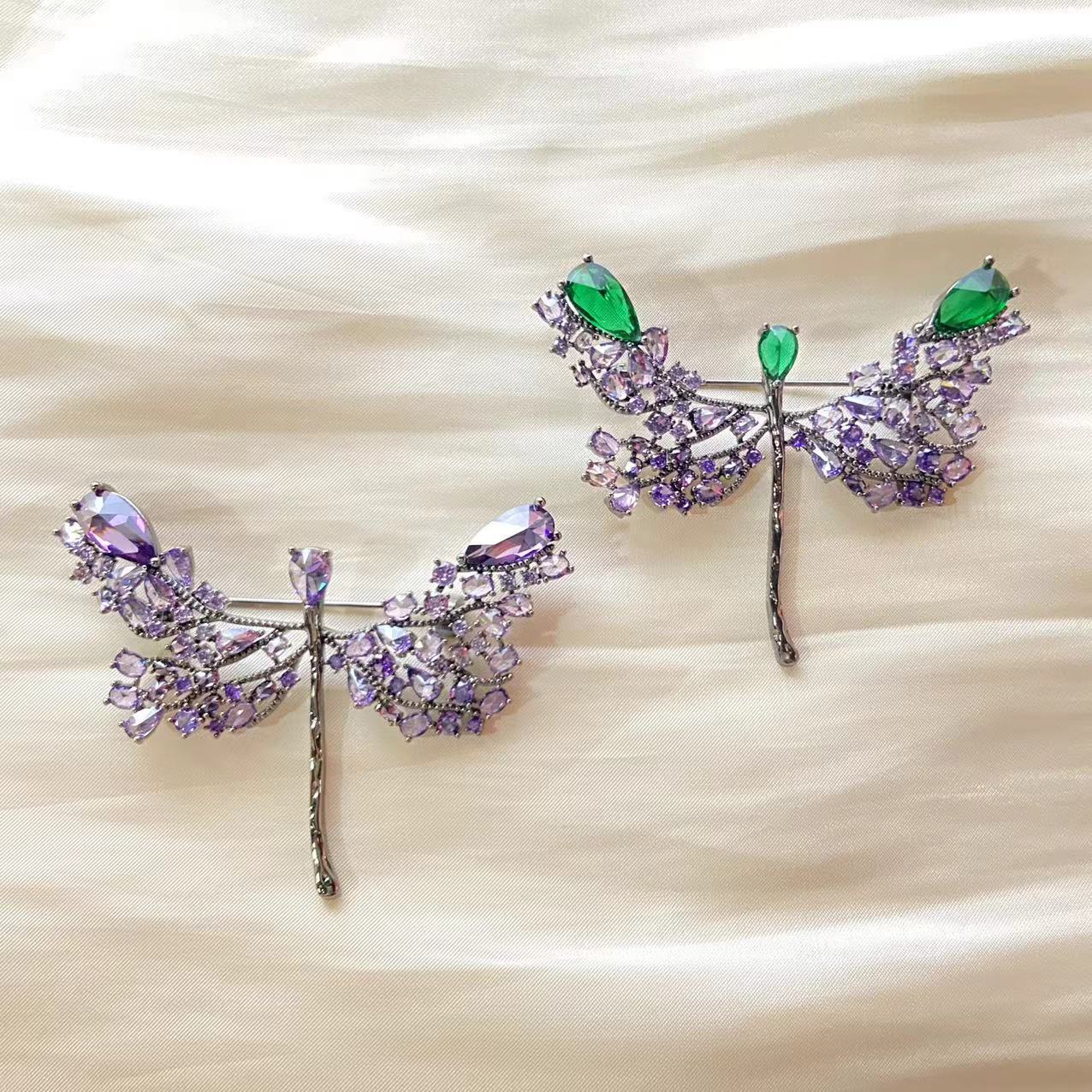(2개) 우아한 잠자리 브로치 새로운 고급 구리 상감 지르콘 의류 고정 의류 세트 원피스 액세서리 CORSAGE