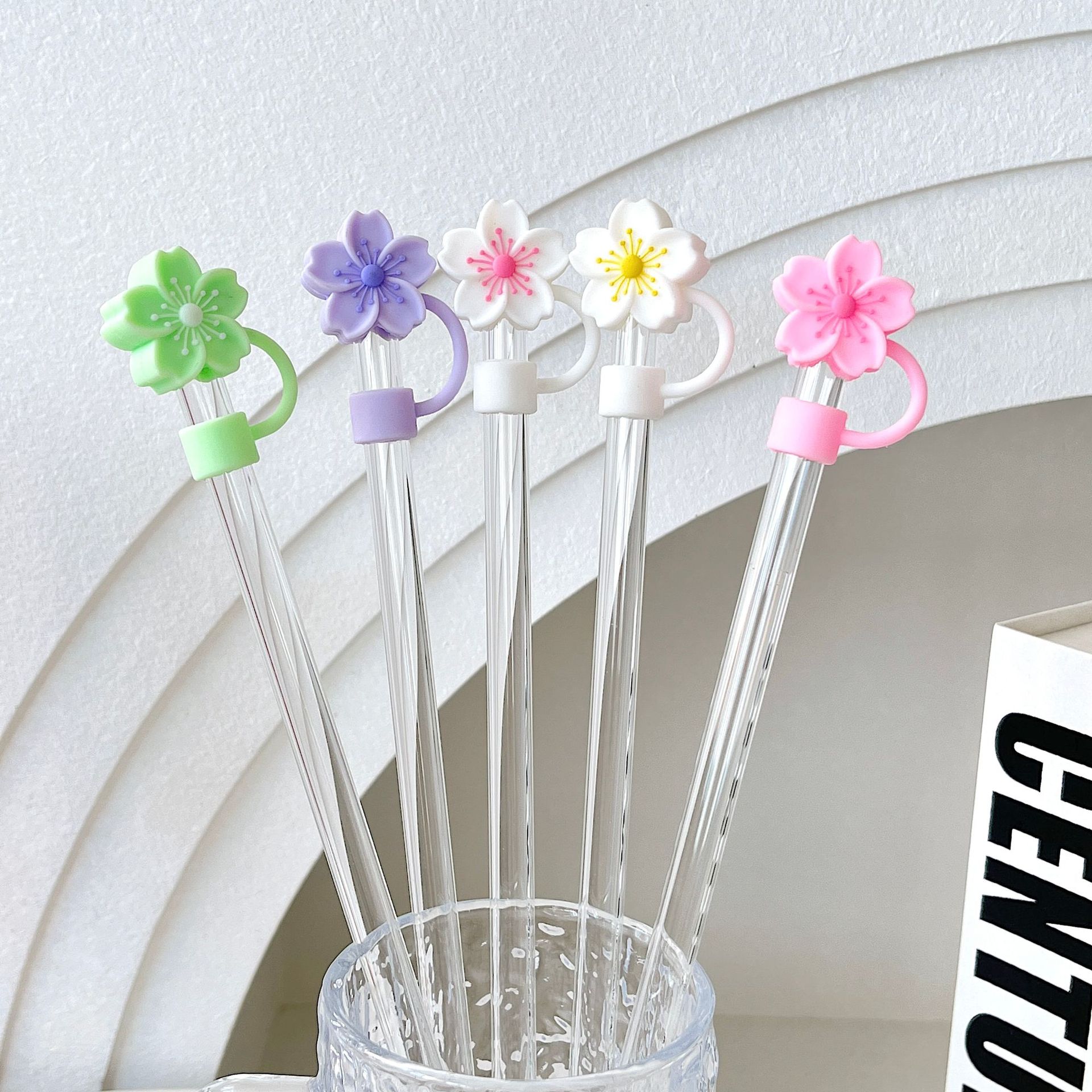 15g Weight Straw Decorative Cap Kitchen and drinking utensils Flower Pattern Cute, Pastoral Style Cute Pastoral Flower PVC Straw Decorative Cap 1 Piece 3
