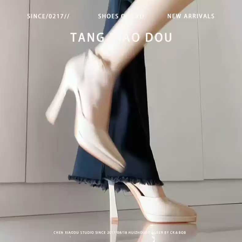 Waterproof Platform One-Strap Women's High Heels 2025 Summer New Pointed Black Single Shoes Sexy Elegant Sandals_vogvips.com