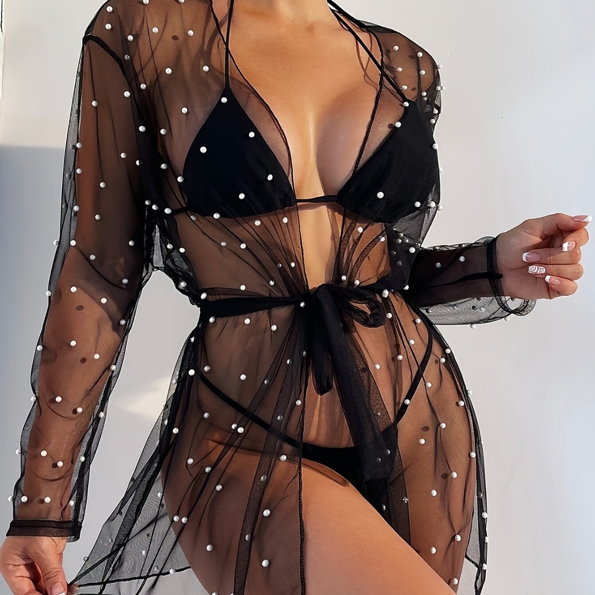 Long Sleeve Sleeve Length Sundress Dresses Type Women's Solid Color Sexy Cover Ups