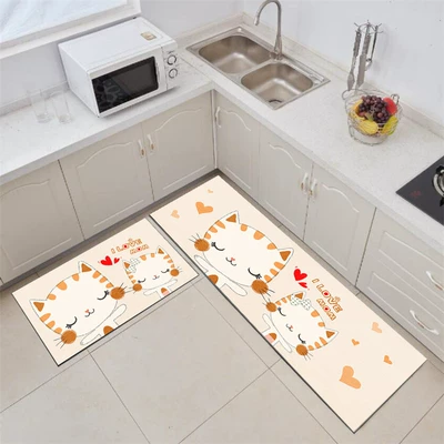 Avtomobil döşəmə paspasları: Floor Mats Live Broadcast Mats - cute-cat-kitchen-40x-60cm-one-piece