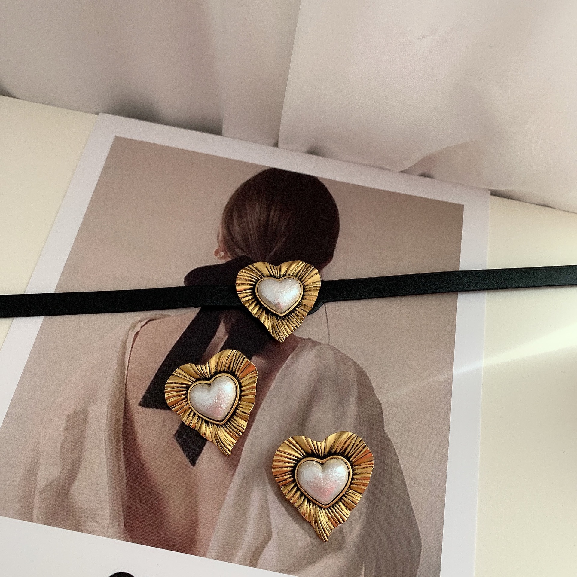 ruffled gold plated vintage heart earrings