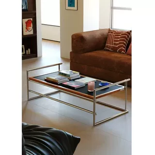 中古风复古茶几客厅家用中古极简设计师复古实木不锈钢色茶台书桌