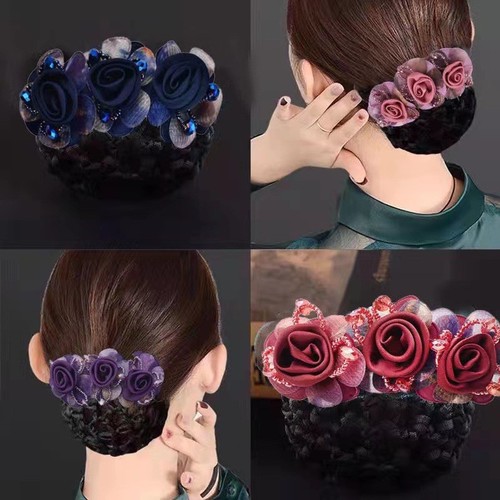 Professional hairdresser female nurse hotel attendant flower hairnet net pocket flight attendant front desk work hair accessories updo hair accessories