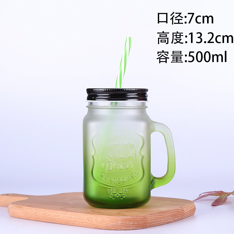 Fábrica al por mayor Polla taza Internet celebridad gradiente color Mason taza paja vidrio taza con mango fútbol taza de agua