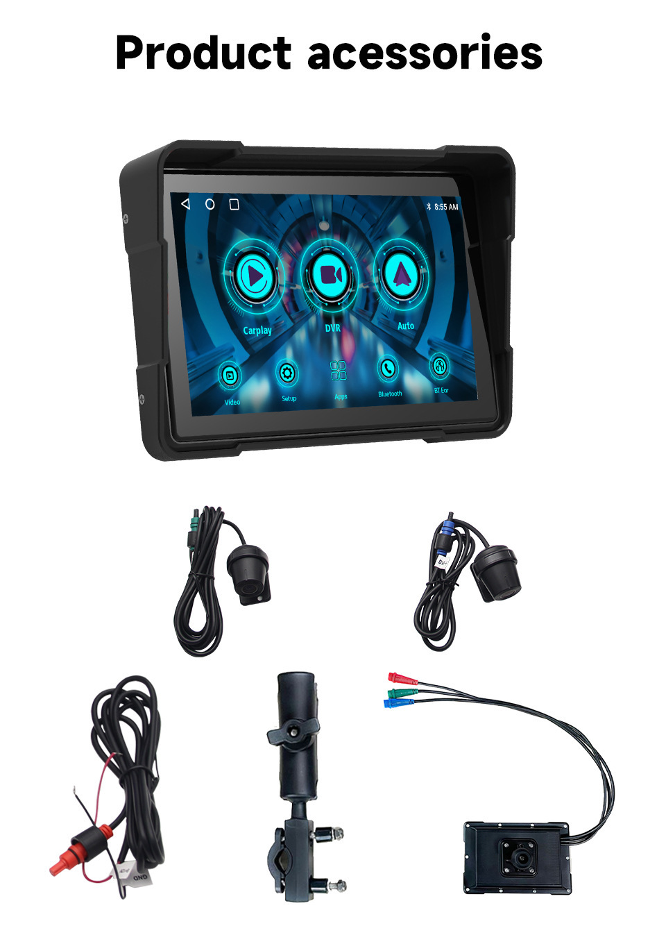 5inch Motorcycle Carplay Dash Cam Dual Recording In-Car Pnd Portable Mp5 Player Motorcycle