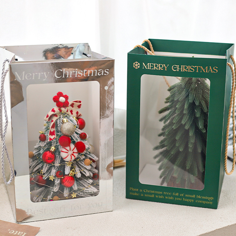 小号圣诞树手提袋圣诞节礼品袋开窗袋橱窗袋玩偶玩具精美创意批发