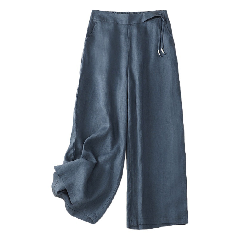 Real Shot of 2026 Spring/Summer New Vintage-Style Cotton and Linen Loose Plus-Size Women's Wide-Leg Pants with High Waist and Drapey Casual Pants