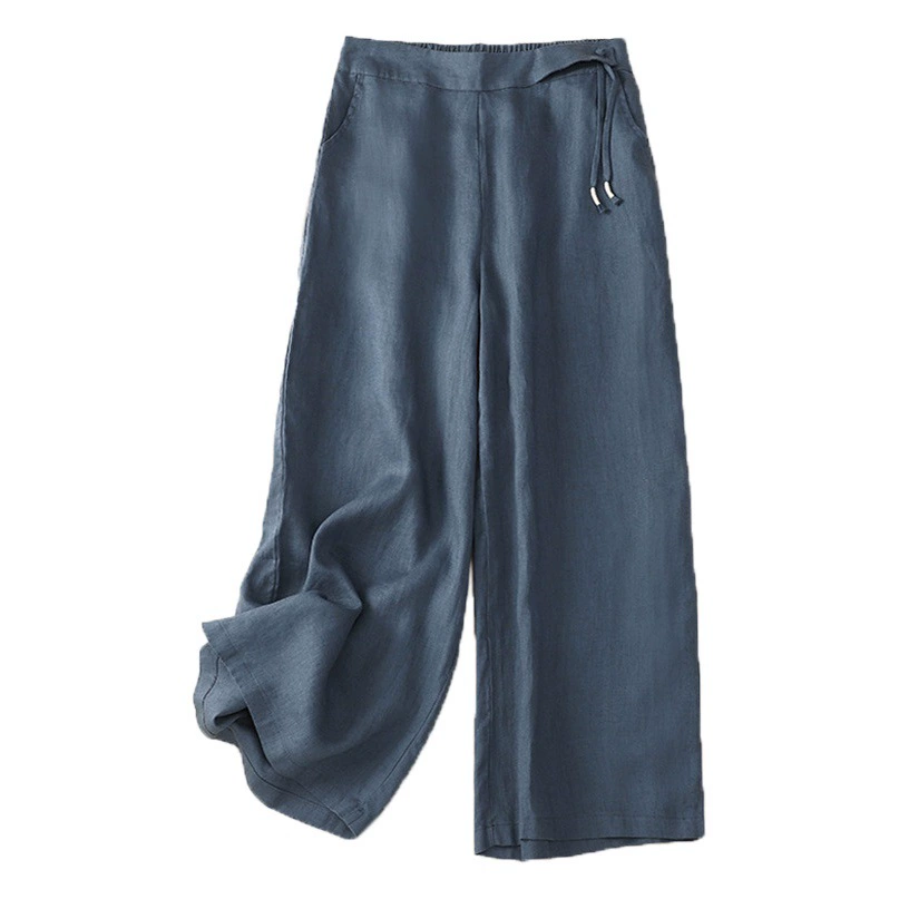 Фото реальных образцов: новые женские брюки-палаццо из хлопка и льна в винтажном стиле, свободного кроя, больших размеров, с высокой талией и драпировкой, повседневные, коллекция Весна/Лето 2026