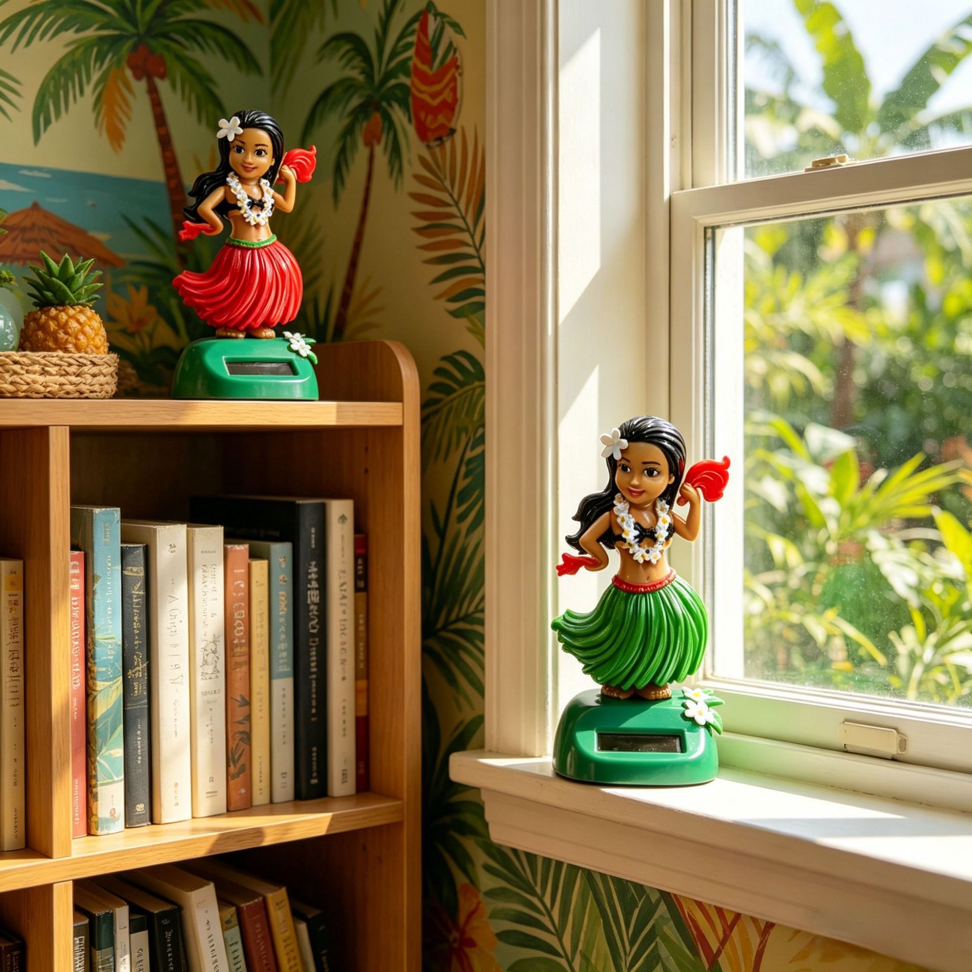 Solar-powered Hawaiian hula girl car ornament, creative car interior decoration, swinging figurine