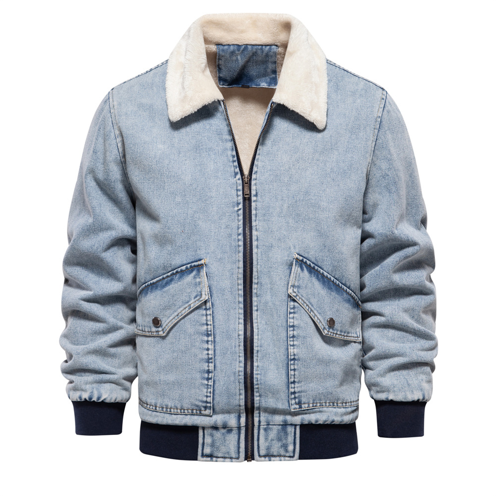 Autumn And Winter New Fleece Denim Jacket, Casual Washed Denim Top_voghion.com