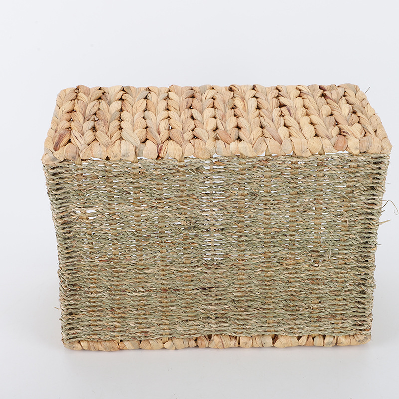Cesta de almacenamiento de caña transfronteriza personalizada mano trenzada con mango caja de almacenamiento de juguetes de paja libro almacenamiento cesta
