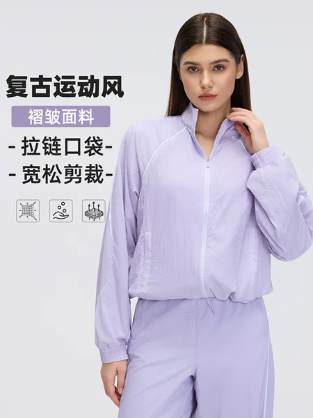 Spring New Outdoor Fitness Zipper Jacket for Women, Windproof, Loose-Fitting, Quick-Drying, Running Stand-Collar Windbreaker Jacket D26018