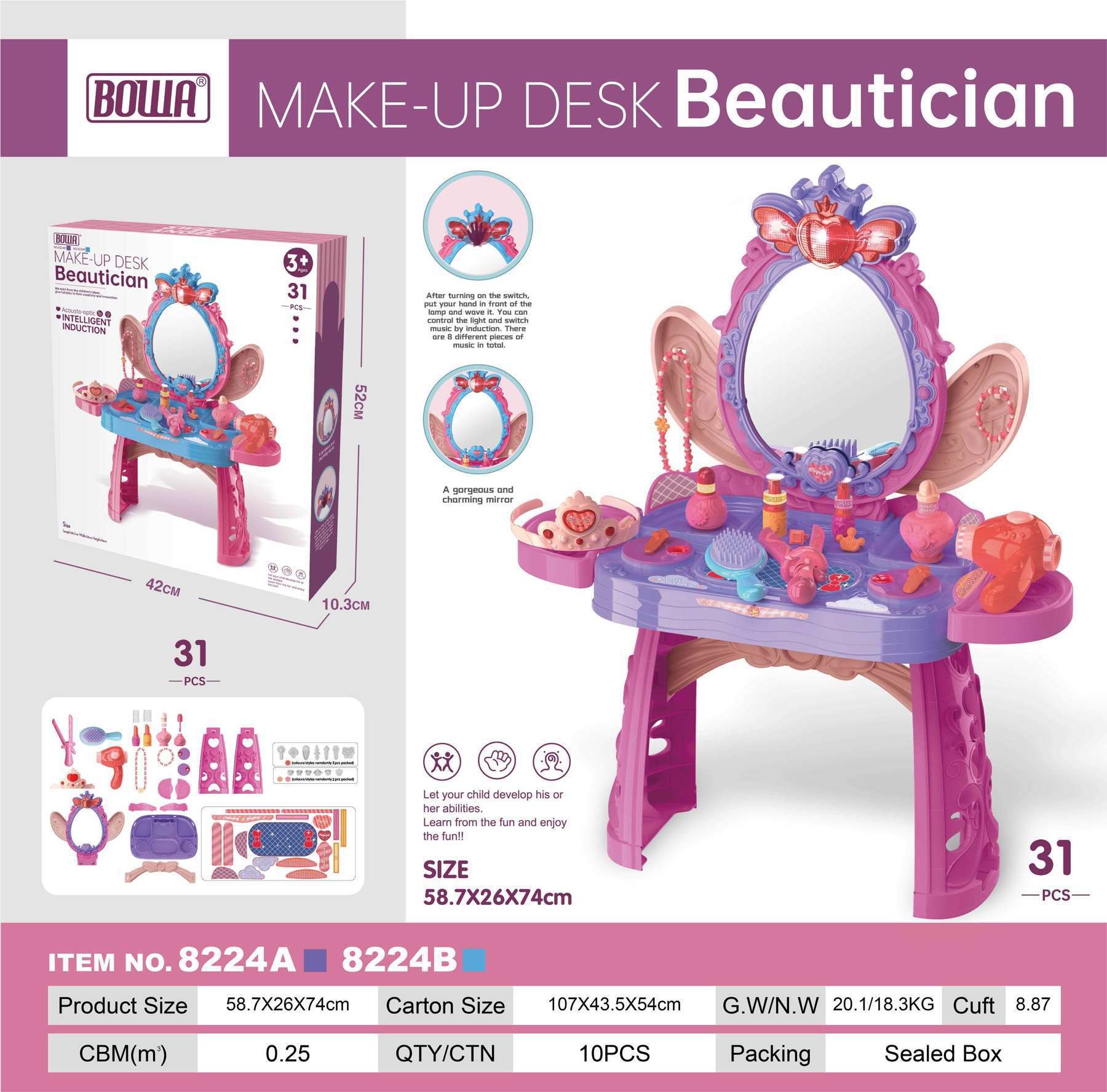 Comercio exterior infantil simulación de inducción de música梳妆台 set de chicas vestir mesa de maquillaje juguetes de maquillaje