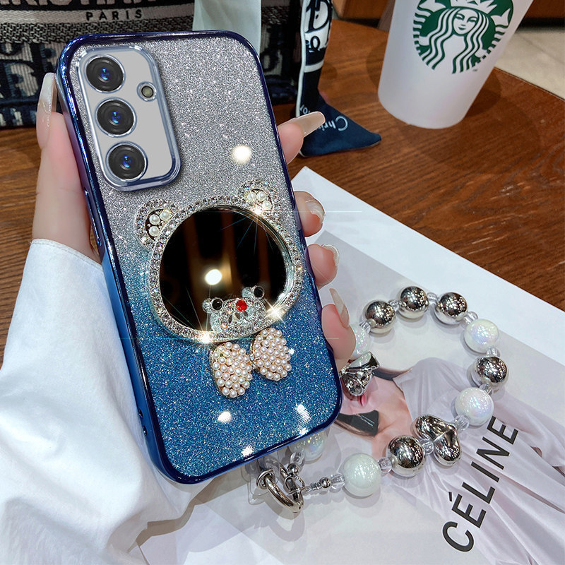 Suitable for Samsung S25Fe Mobile Phone Case S24 Girls Cute Galaxys23 Rhinestone Bear S22 Makeup Mirror for Women Suitable for Samsung S25Fe Mobile Phone Case S24 Girls Cute Galaxys23 Rhinestone Bear S22 Makeup Mirror for Women