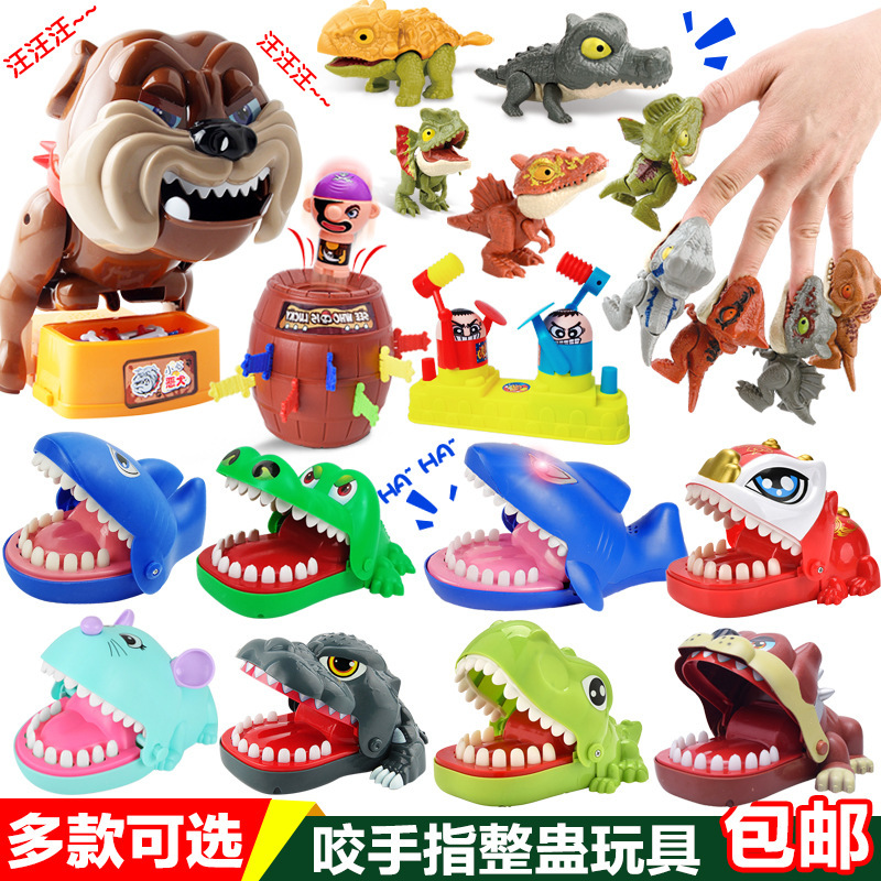 One Piece Free Shipping Hand Biting Crocodile Trick Decompression Game Children's Voice Light Shark Dinosaur Finger Biting Toy