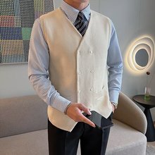 新款英伦男士秋冬针织休闲百搭双排背心开衫复古坎肩修身型马甲男