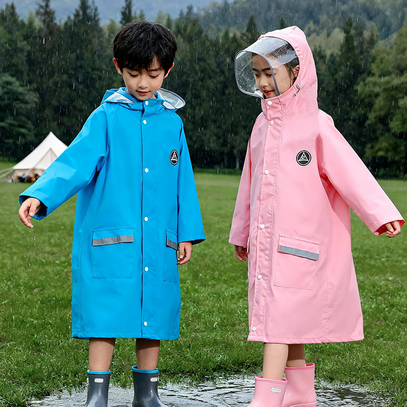 Children's Raincoat for Boys and Girls, Elementary School Students, with Backpack Space, College-Style Windbreaker, One-Piece Raincoat