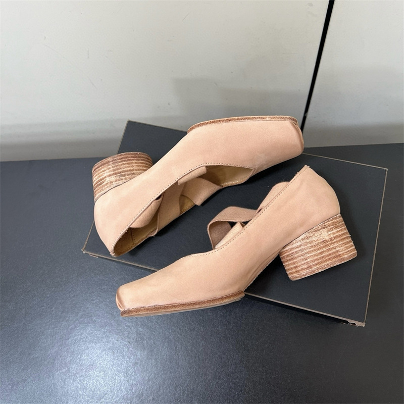 Top version ~ pig nose uma ballet shoes wang handmade old washed vintage thick heel cross strap sandals women