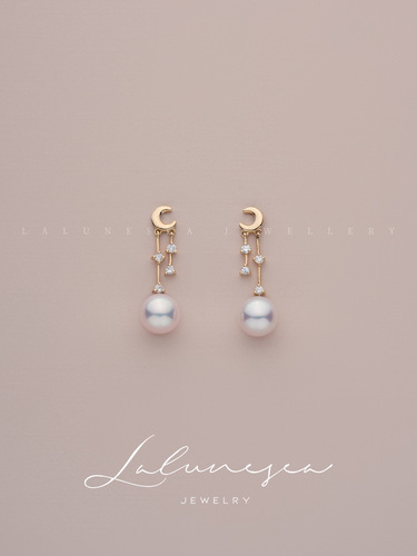 Moon Half Bend S925 sterling silver gold-plated moon tassel pearl earrings, feminine and versatile earrings