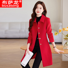 布萨龙新款女大衣韩版职业中长款西装领风衣外套工装服8929