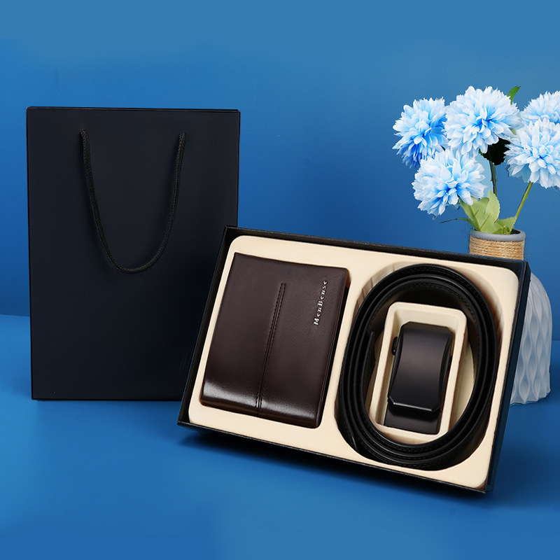 [gift box gift] men's belt wallet combination suit leather automatic buckle pants belt wallet gift box wholesale